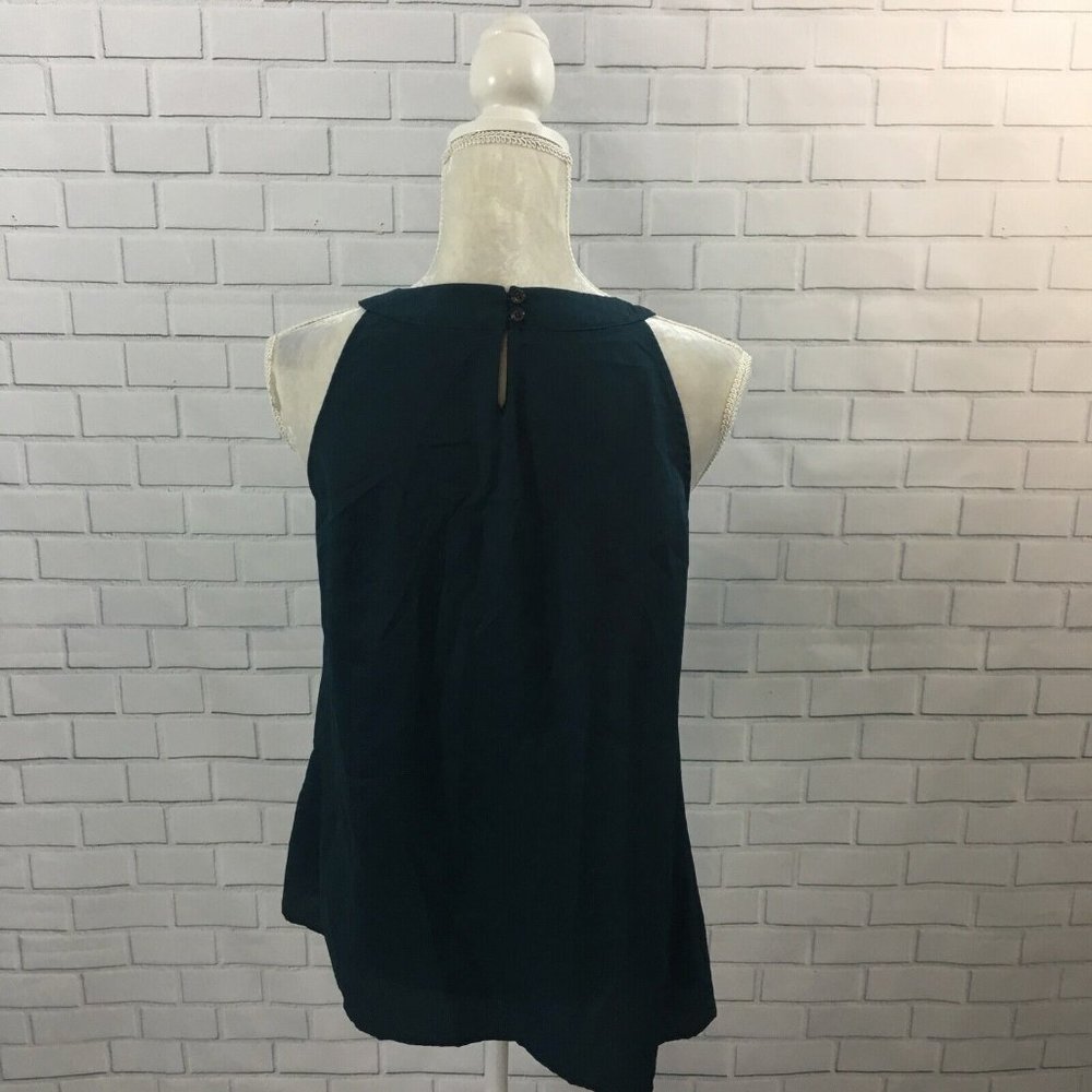 Nue Options Green w/ Orange &‎ Cream Geometric Pattern Pleated Swing Tank Blouse - Picture 4 of 8